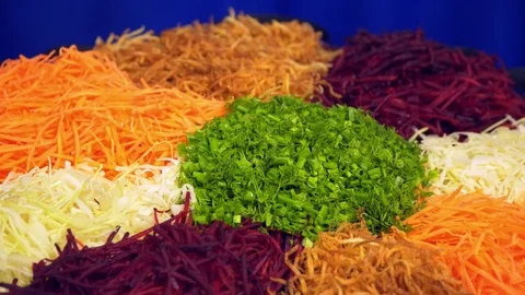 Buffet: carrots, beets and cabbage are on the plate. Stock Footage 82446899