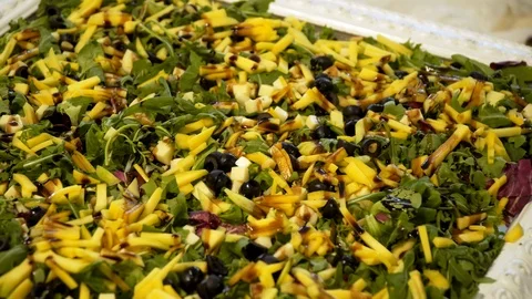 Buffet cold appetizers are on the plates Stock Footage 118824429