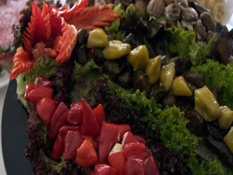 Buffet cold starters and salads are on the plates Stock-Footage 78520467