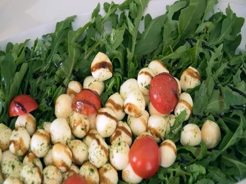 Buffet cold starters and salads are on the plates 스톡 동영상 78520684