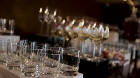 Buffet decorations wine glasses  Stock Footage 308447485