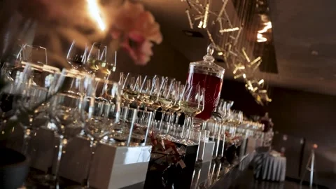 Buffet decorations wine glasses  Stock Footage 308447486