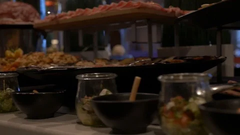 Buffet for dinner at the hotel Stock Footage 87926799