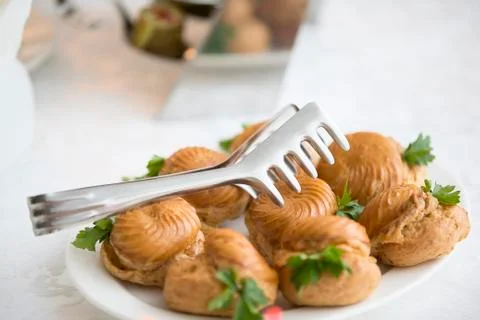 Buffet Dish. Choux pastry on the table Stock Photos