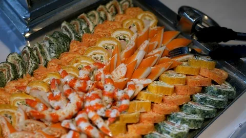 Buffet dishes are on the table. Stock-Footage 115443773