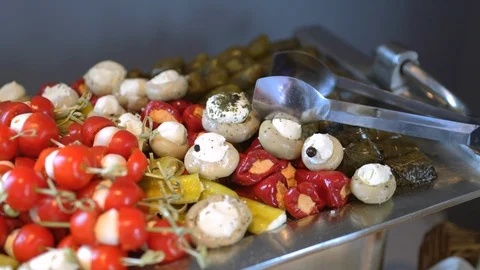 Buffet dishes are on the table. Stock Footage 115445201