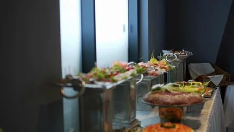 Buffet dishes are on the table. 스톡 동영상 115445457