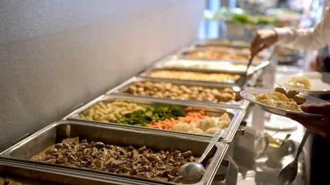 Buffet dishes are on the table. Stock Footage 115446851