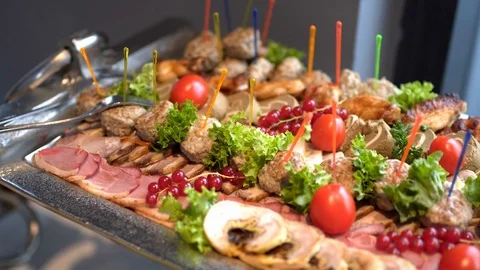 Buffet dishes are on the table. Stock Footage 115447394