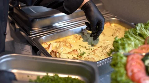 Buffet dishes are on the table. Stock-Footage 115448205