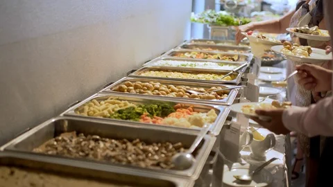 Buffet dishes are on the table. Stock Footage 115448510