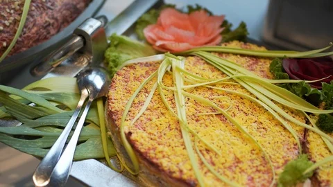 Buffet dishes are on the table. Stock Footage 115449576