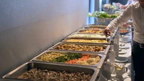 Buffet dishes are on the table. Stock Footage 115449932