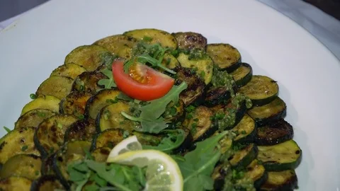 Buffet: eggplant lying on the plate Видео 79379138