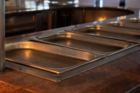 Buffet - Empty Hot Trays For Fast Food. Stock Photos