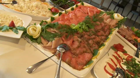 Buffet with fish and salad Stock Footage 437192