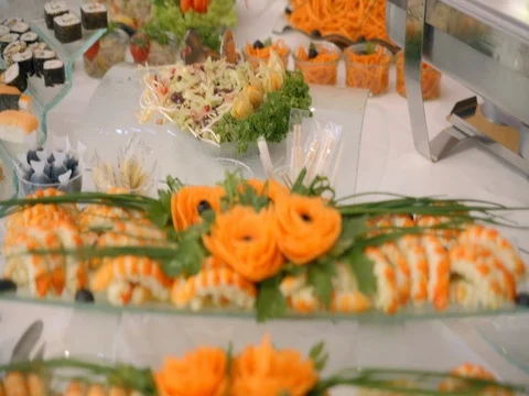 Buffet, fish and seafood, snacks Stock-Footage 75561528