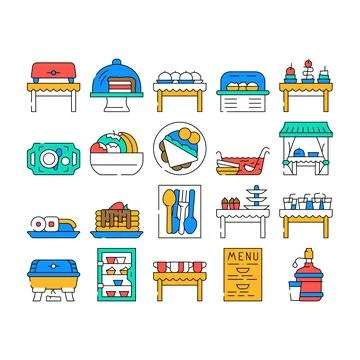 Buffet Food And Drinks Collection Icons Set Vector Stock Illustration