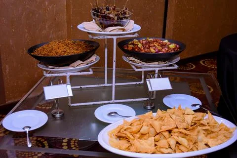 Buffet food serving on the table Stock Photos