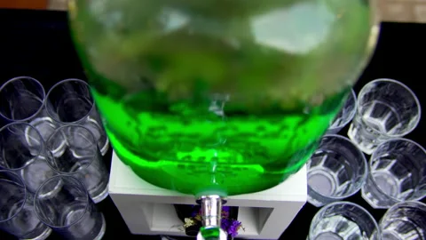 A buffet with greens and lemonade is on the table Video stock 160672954