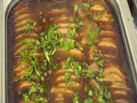 Buffet: hot beef sauce Stock Footage 80503797