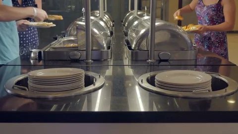 Buffet in the hotel restaurant. Stock Footage 80585869