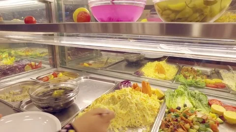 Buffet in the hypermarket. Stock Footage 77286051