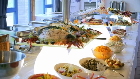 Buffet line of lunch and dinner Stock Footage 89203226