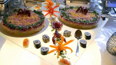 Buffet line of lunch and dinner Stock Footage 89205806