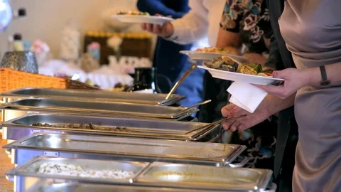 Buffet line of lunch and dinner Stock Footage 89207885