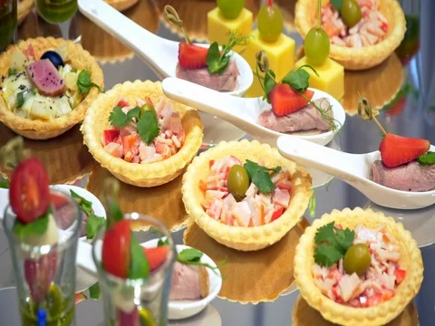 Buffet: meals are beautiful on the table Stock Footage 80229494