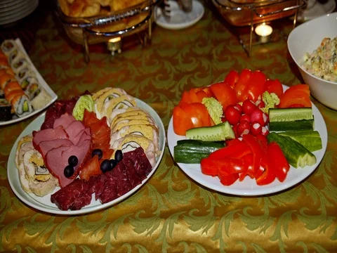 Buffet meals are on the table Video stock 73565990