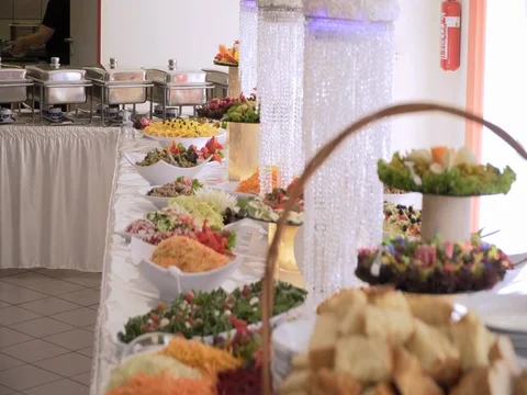 The buffet meals are on the table Stock Footage 78520586