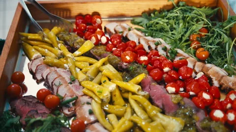 Buffet, meat and vegetables Video stock 68990165
