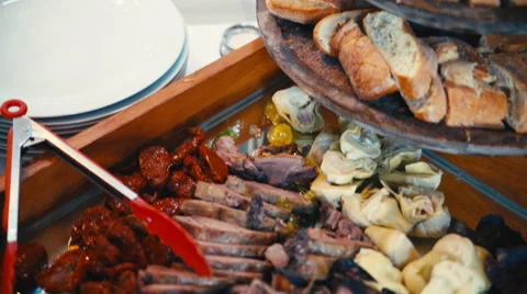 The buffet is nice meat and vegetables 스톡 동영상 68990209