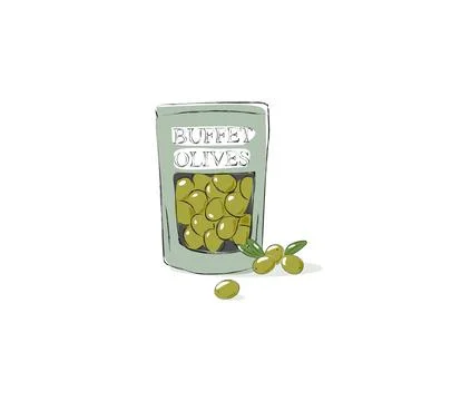Buffet olives in a package. Isolated vector illustration on a white backgro.. Stock Illustration