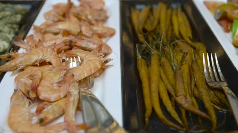 Buffet with plates of food Stock Footage 60255643