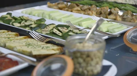 Buffet with plates of food Stock Footage 60255703