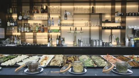 Buffet with plates of food Stock Footage 82076818