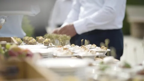 Buffet with Plates with Snacks Video stock 300487660