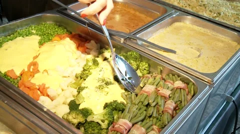 Buffet in a restaurant with guests Stock Footage 52495393