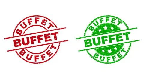 BUFFET Round Stamp Seals Using Unclean Style Stock Illustration