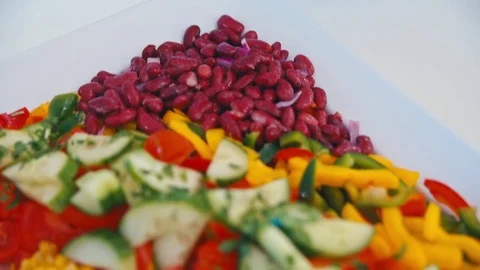 Buffet, salad is beautiful on the plate Stock Footage 74891944