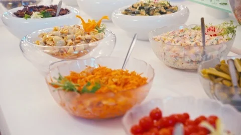 Buffet, salad is beautiful on the plate Stock Footage 74891999