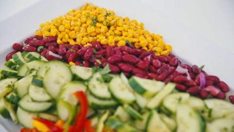 Buffet, salad is beautiful on the plate Stock Footage 74892348