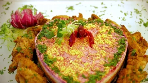 Buffet, salad is beautiful on the plate 스톡 동영상 74892568