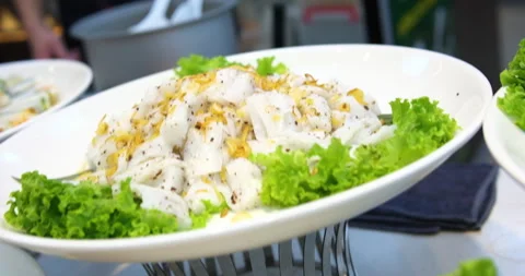 Buffet salad Restaurant guests select food from a buffet. Stock Footage 276575806