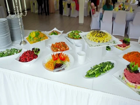 Buffet: salads are nice on the table Stock Footage