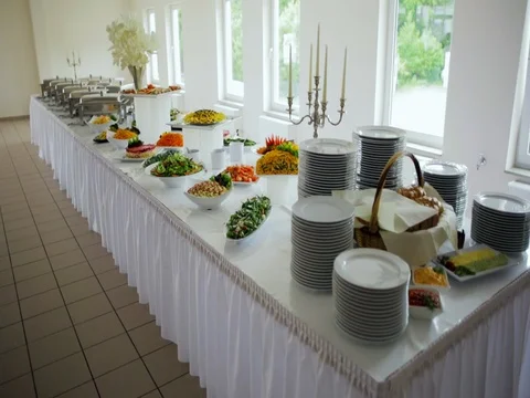 Buffet: salads are nice on the table Stock Footage