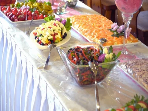 Buffet: salads are nice on the table Stock Footage 80489712